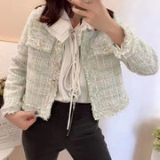 PANXD Vintage Tweed Single Breasted Plaid Tassel Women Woolen Jacket