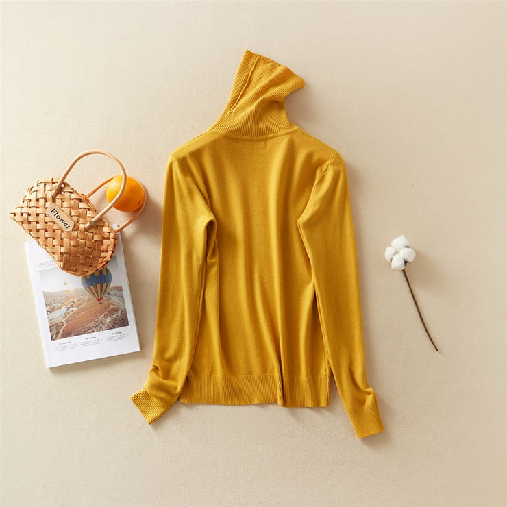 PANXD Solid Pullover Thick Knitted Women Turtleneck Sweater