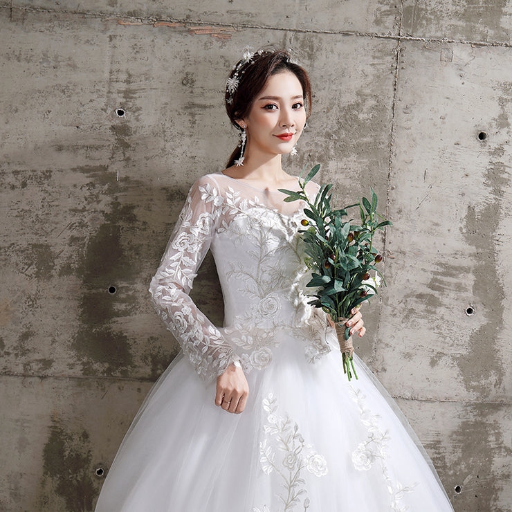 PANXD Lace O-neck  princess  wedding dress