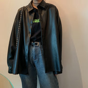 PANXD Turn-down Collar Women PU leather Jacket