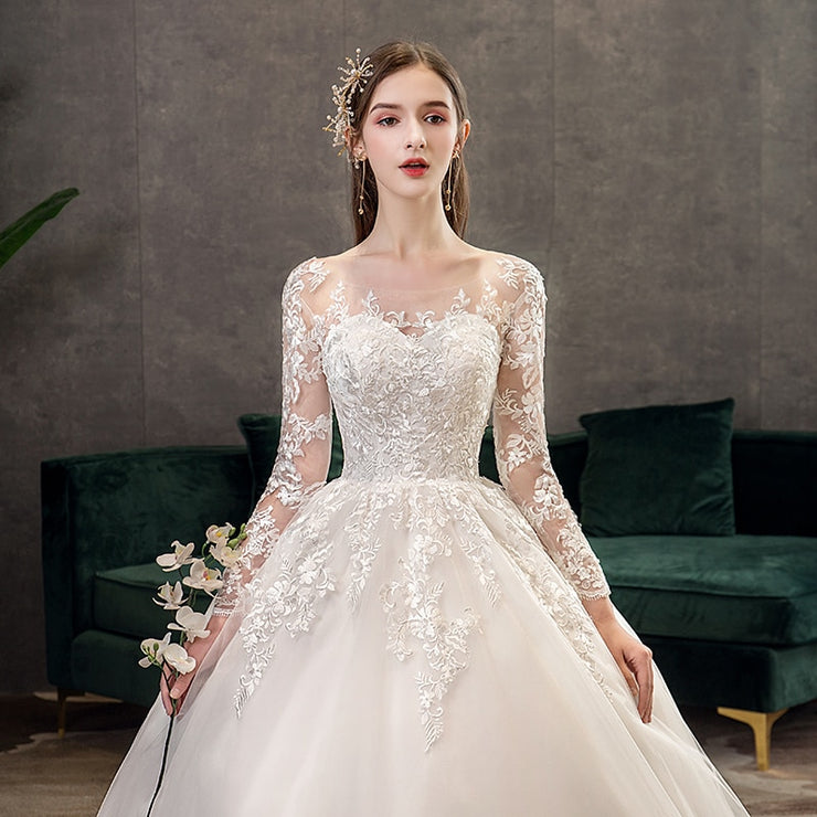 PANXD Sweet Elegant Lace Princess Wedding Dress