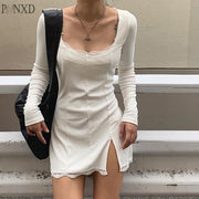 PANXD Square Neck  Elegant Cotton Women Dress