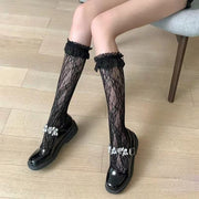 PANXD Women Lace Fishnet Hollow Out Stockings Thigh High Over Knee Hosiery
