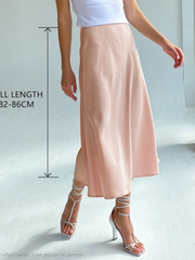 PANXD Elegant Silk Satin High Waisted A-Line Women Skirts