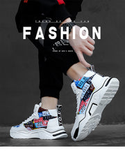 PANXD Breathable Graffiti Canvas PU High Top Men Sneakers Shoes