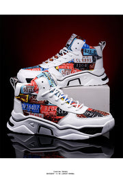 PANXD Breathable Graffiti Canvas PU High Top Men Sneakers Shoes