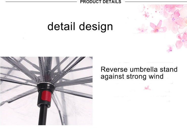 PANXD Paraguas Invertido Transparente Doble Capa Flores de Cerezo Paraguas Invertido Lluvia Mujeres C-Hook Parasol Plegable A Prueba de Viento