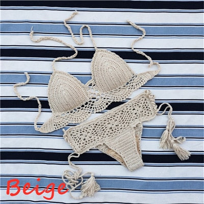 Crop Top Crochet Push up Handmade Bikini Set