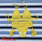 Conjunto de bikini hecho a mano push up de crochet con top corto
