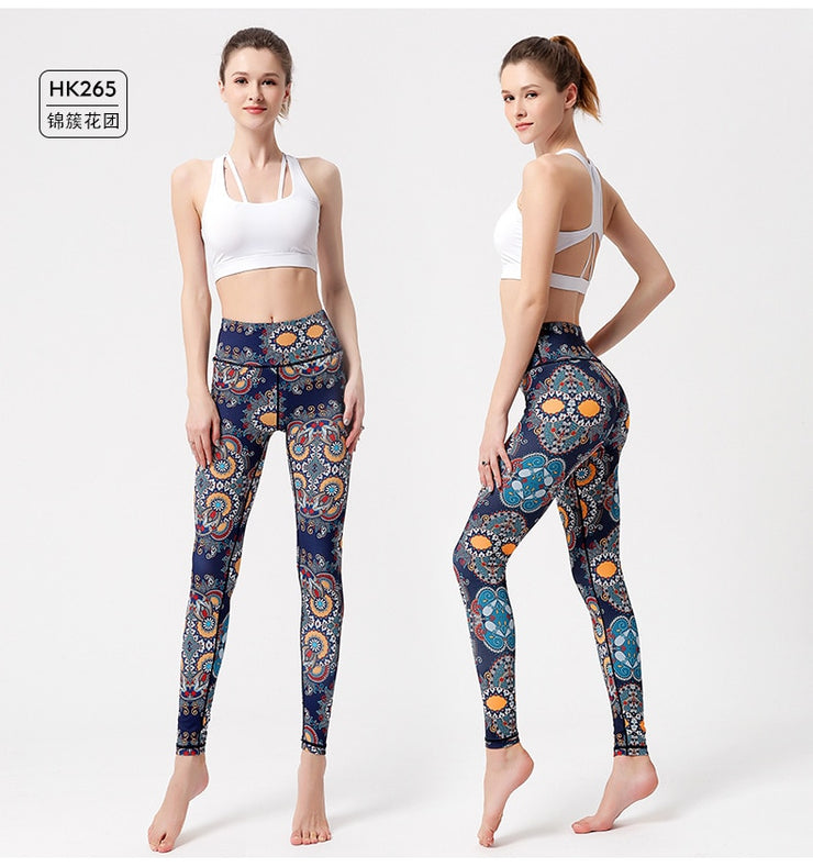 PANXD Women Printed Yoga Leggings High Waist Sport Trousers Women Gym Tights Fitness Clothes Sportswear Workout Stretchy Running Pants
