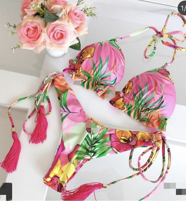 Conjunto de bikini sexy estampado floral