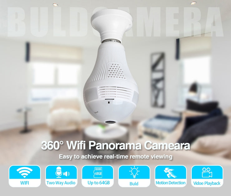 ICSEE HD 360 ° Панорамный Wi-Fi 1080P IP-камера Лампочка Домашняя видеокамера безопасности Беспроводная сеть видеонаблюдения Fisheye Network