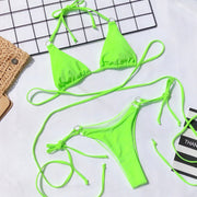 Halter Bandage Push Up Padded Neon Bikini  Set