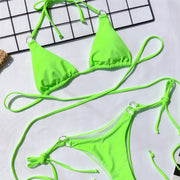 Halter Bandage Push Up Padded Neon Bikini  Set