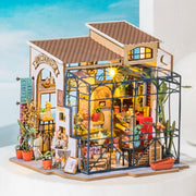 Wooden Kits Toy DIY Emily's Flower Shop Doll House with Furniture Children Adult Miniature Dollhouse