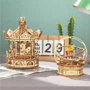 Assembly Music Box Toy Gift for Children Kids Adult  336pcs Rotatable DIY 3D Romantic Carousel Wooden Puzzle Game