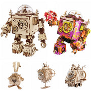 Assembly Toy Gift for Children Adult 5 Kinds Fan Rotatable Wooden DIY Steampunk Model Building Kits