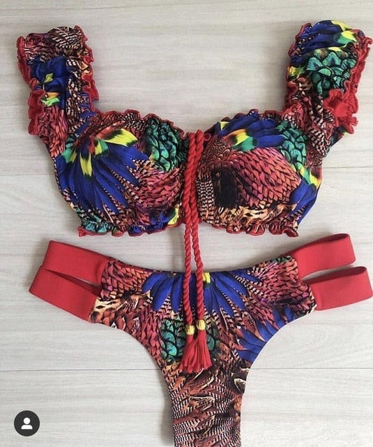 Новый комплект бикини пуш-ап 2020, женский купальник-бикини с оборками, с низкой талией, сексуальный бразильский купальник в рубчик, пляжный купальный костюм Maillot De Bain