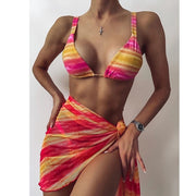 Комплект бикини в бразильском стиле с мягкой подкладкой из 3 предметов с принтом тай-дай и пуш-ап