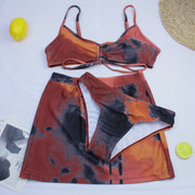 Комплект бикини в бразильском стиле с мягкой подкладкой из 3 предметов с принтом тай-дай и пуш-ап