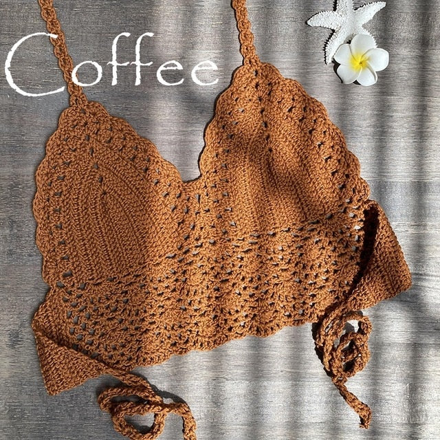 Crochet Triangle Hollow Out Bikini Top
