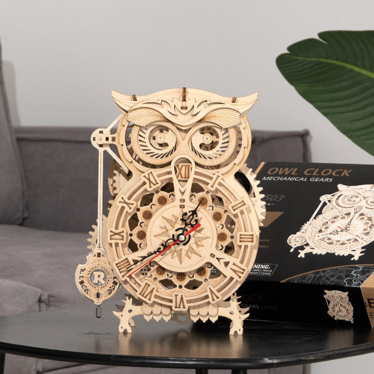 Kits Assembly Toy Gift for Children Adult 161pcs Creative DIY 3D Owl Clock Wooden Model Building Block