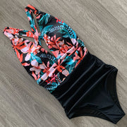 Сплошной купальник с цветочным рисунком пуш-ап с глубоким v-образным вырезом и рюшами Monokini