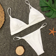 Sólido Halter Vendaje Push Up Mini Bikini Set Micro traje de baño