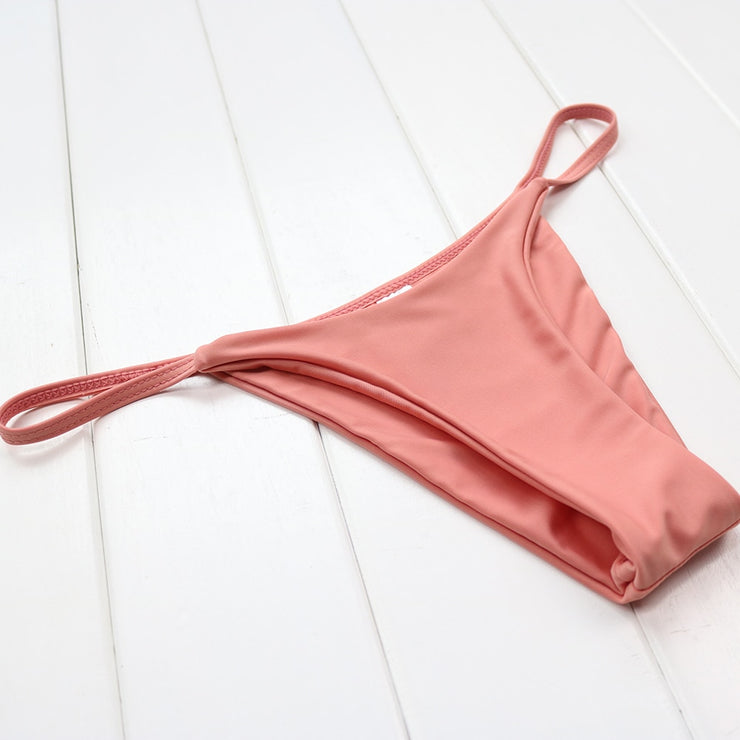 Solid Halter Bandage  Push Up Mini Bikini Set Micro Swimsuit