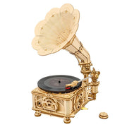 Assembly Toy Gift for Children Adult 1:1 424pcs DIY Hand Crank Classic Gramophone Wooden Model Building Kits