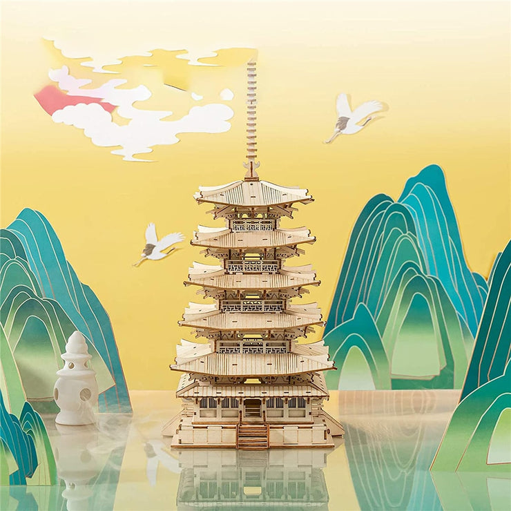 Assembly Constructor Toy Gift for Children Teen Adult 275pcs DIY 3D Five-storied Pagoda Wooden Puzzle Game