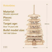 Assembly Constructor Toy Gift for Children Teen Adult 275pcs DIY 3D Five-storied Pagoda Wooden Puzzle Game