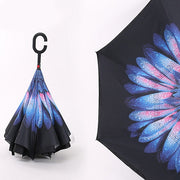 PANXD Inverted Windproof Reverse Umbrella with UV Protection Upside Down with C-Shaped Handle
