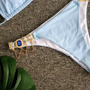 Conjunto de bikini de diamantes de imitación de traje de baño de diamantes de cristal halter