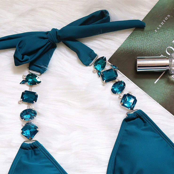 Halter Crystal Diamond Swimwear Rhinestone Bikini set
