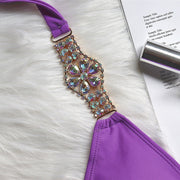Conjunto de bikini de diamantes de imitación de traje de baño de diamantes de cristal halter