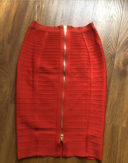 PANXD Sexy Solid Zipper Bandage Bodycon Elastic Women Pencil Skirt