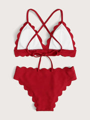 Conjunto de bikini rojo con tiras PANXD