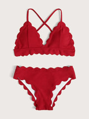 Conjunto de bikini rojo con tiras PANXD