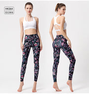 Leggings de ioga impressos coloridos PANXD femininos Calças de fitness esportivo Leggings de flor de cintura alta