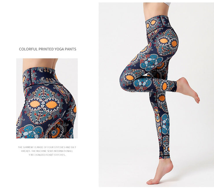 PANXD Colorful Printed Yoga Leggings women Sports Fitness Pants High Waist flower Leggings Beautiful Color Printed GYM Running Pants