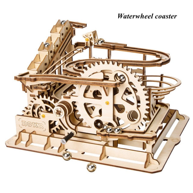 Assembly Toy Gift  4 Kinds Marble Run DIY Waterwheel Wooden Model Building Block Kits for Children Adult
