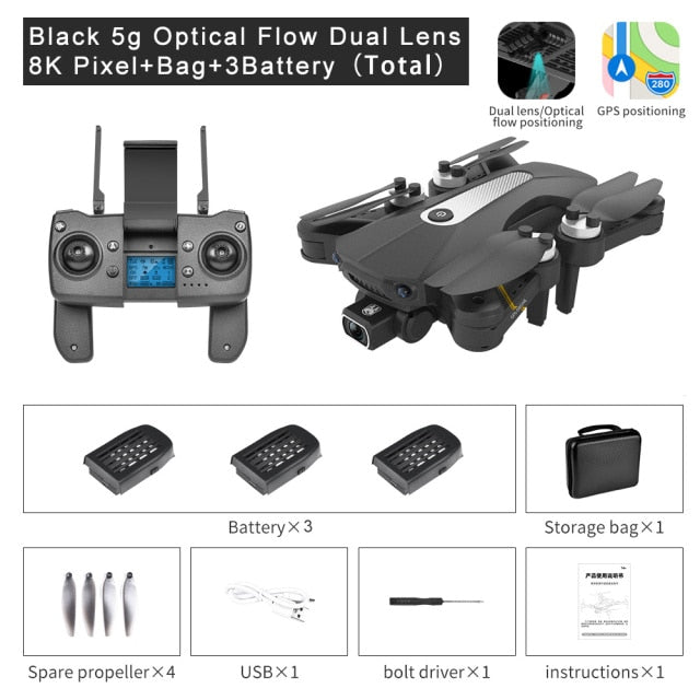 RC GPS Brushless Drone 4K Professional Aerial Photographic Foldable Quadcopter With Camera Anti Shake HD Dual 8K