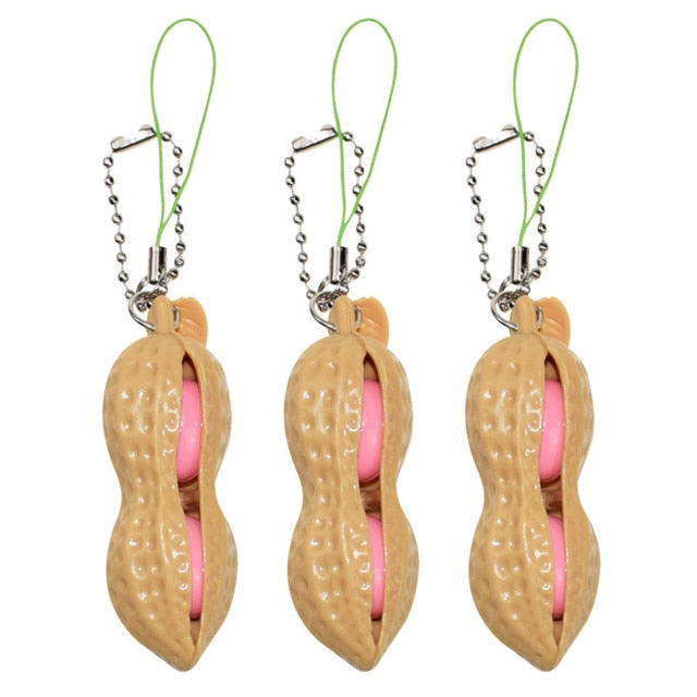 10pcs/lot Peanut Toys Peas Beans Keychain  Fidget Squishy Decompression Squeeze Antistress Figet Toy