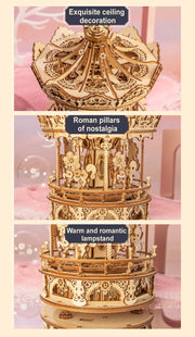Assembly Music Box Toy Gift for Children Kids Adult  336pcs Rotatable DIY 3D Romantic Carousel Wooden Puzzle Game