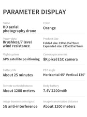 GPS Drone 4k Profesional 8K Cámara HD 2-Axis Gimbal Anti-Shake Fotografía aérea Cuadricóptero plegable sin escobillas 1.2km