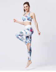 PANXD Conjuntos de yoga de dos piezas Chándal para mujer Ropa de fitness Ropa de gimnasio sin costuras Ropa deportiva Ropa de entrenamiento para mujeres Camiseta sin mangas y leggings estampados
