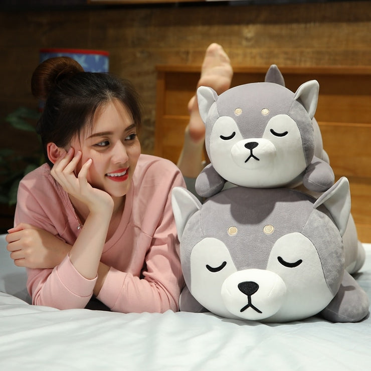 35-75cm Cute Corgi & Shiba Inu Dog Plush Toys kawaii Lying Husky Pillow Stuffed Soft Animal Dolls