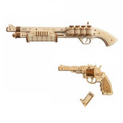 Kids Assembly Wooden Toy Guns Revolver Scatter with Rubber Band Bullet