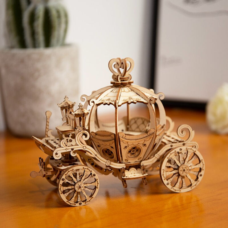 DIY 3D Gramophone Box,Pumpkin Cart Wooden Puzzle Game Assembly Popular Toy Gift for Children Adult